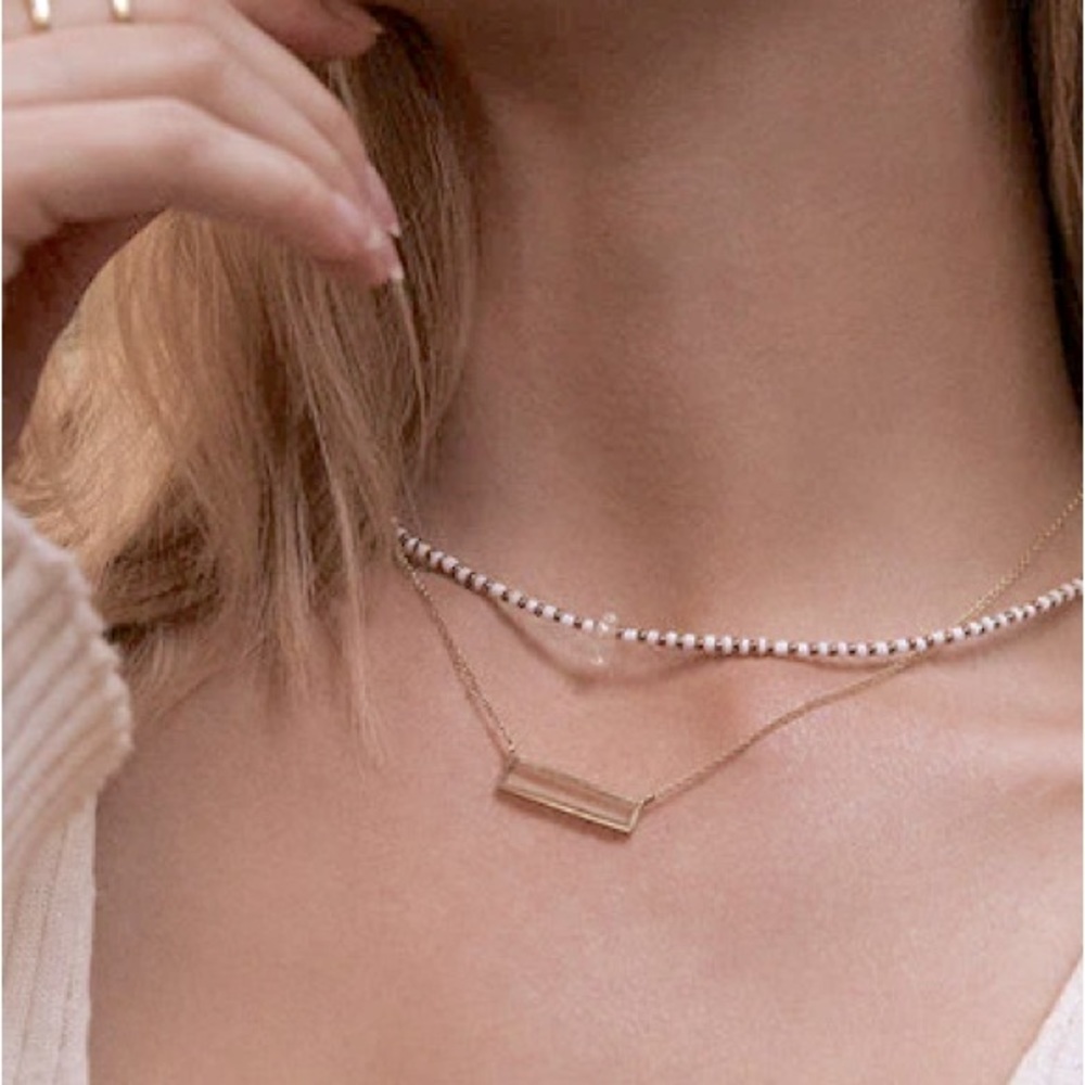🌸3/$25 🆕 Gold Minimalist Horizontal Hammered Gold Bar, Reversible Necklace